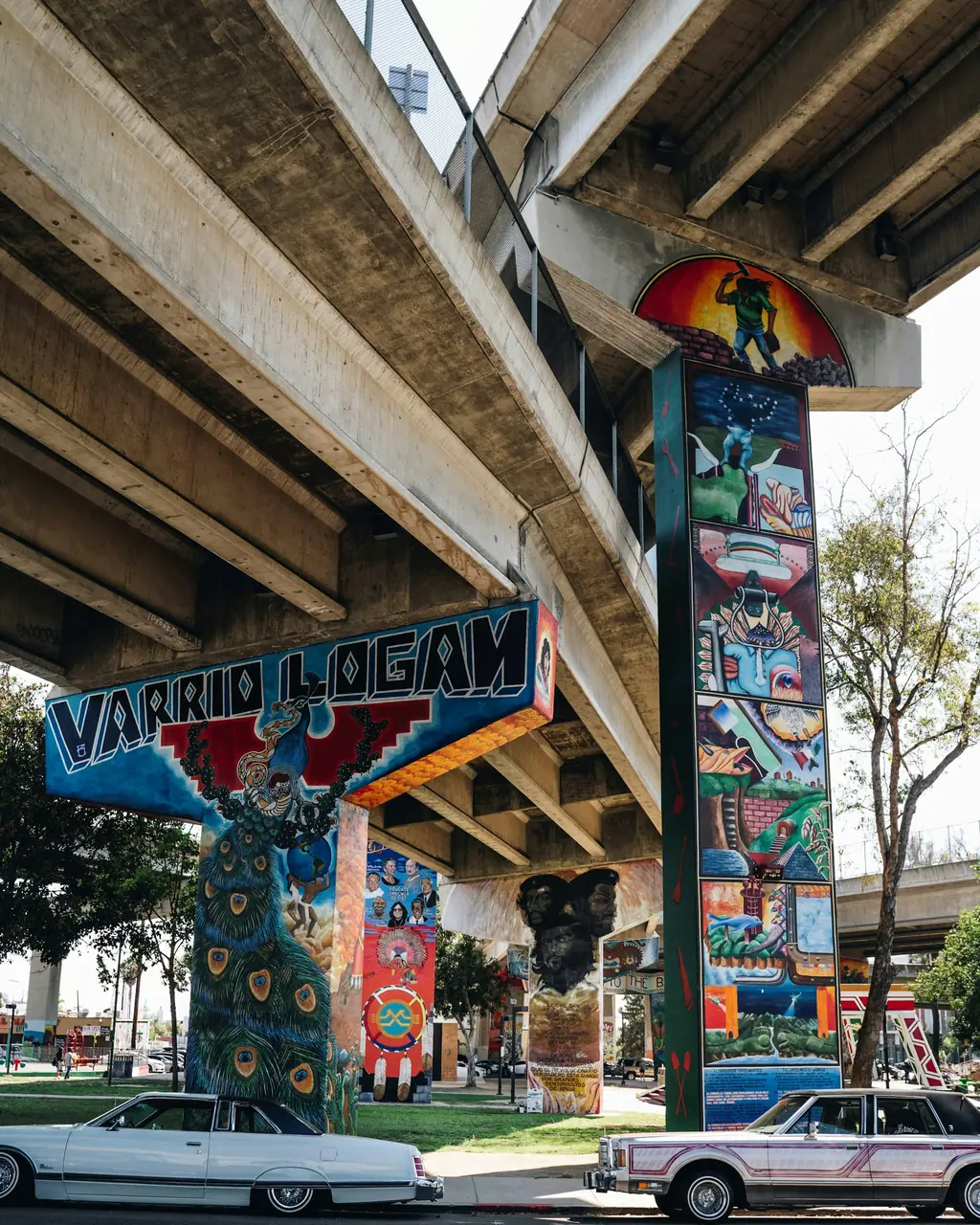 Murals under the freeway at Chicano Park in Barrio Logan