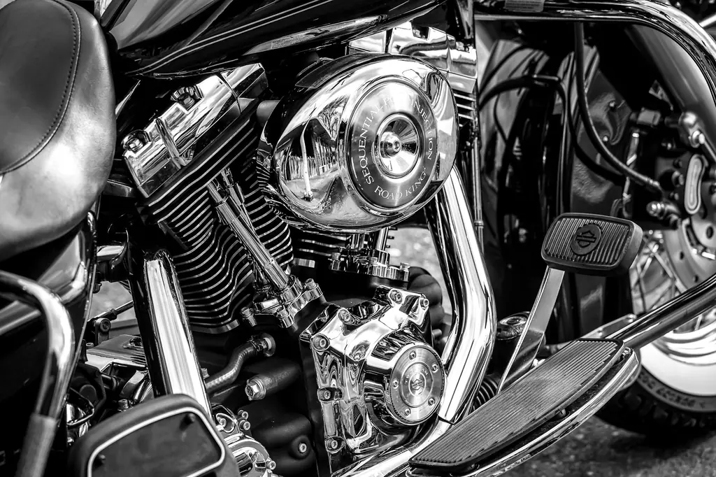 Close-up of a chrome V-twin engine